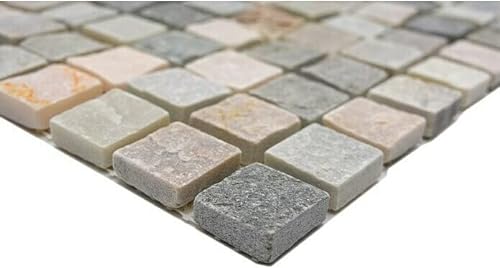 Mosaik Quadrat Quarzit beige/grau Quarzit Naturstein Küche, Mosaikstein Format: 22x22x10 mm, Bogengröße: 60 x 100 mm, 1 Handmuster ca. 6x10 cm von Mosaik-Netzwerk