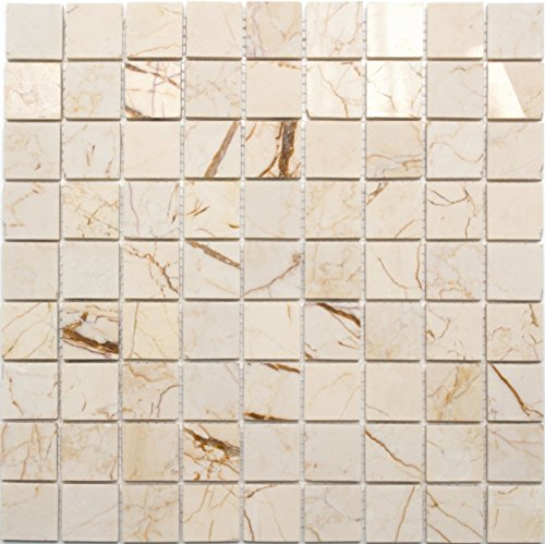 Mosaik Quadrat golden cream poliert mit Struktur Marmor Naturstein Küche, Mosaikstein Format: 32x32x8 mm, Bogengröße: 305x305 mm, 10 Bögen von Mosaik-Netzwerk