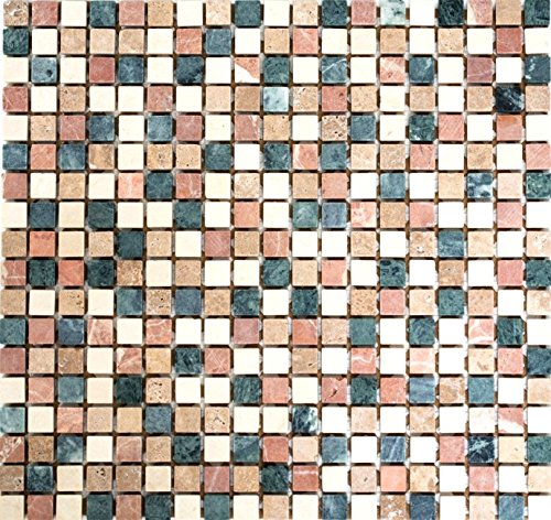 Mosaik Quadrat mix Random Marmor Naturstein Küche, Mosaikstein Format: 15x15x8 mm, Bogengröße: 305x322 mm, 10 Bögen von Mosaik-Netzwerk