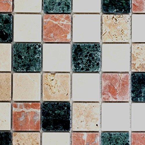 Mosaik Quadrat mix Random Marmor Naturstein Küche, Mosaikstein Format: 32x32x8 mm, Bogengröße: 60 x 100 mm, 1 Handmuster ca. 6x10 cm von Mosaik-Netzwerk