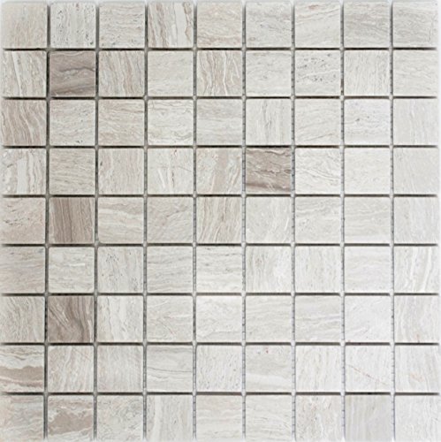Mosaik Quadrat uni Grau Streifen Marmor Naturstein Küche, Mosaikstein Format: 32x32x8 mm, Bogengröße: 305x305 mm, 10 Bögen von Mosaik-Netzwerk