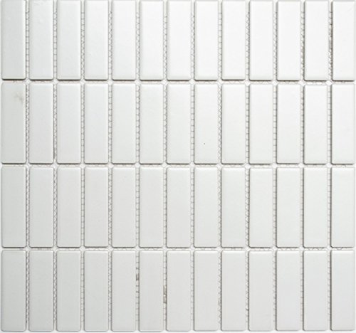 Mosaik Stäbchen uni weiß matt Keramik Fliesenspiegel Spritzschutz Küche Duschwand Mosaik | 10 Mosaikmatten von Mosaik-Netzwerk