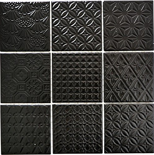 Retro Vintage Mosaik Fliese Keramik schwarz Spirit schwarz für WAND BAD WC DUSCHE KÜCHE FLIESENSPIEGEL THEKENVERKLEIDUNG BADEWANNENVERKLEIDUNG WB22B-1403 von Mosaik-Netzwerk