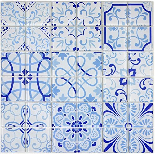 Retro Vintage Mosaik Fliese Transluzent blau Glasmosaik Crystal MALTA für WAND BAD WC DUSCHE KÜCHE FLIESENSPIEGEL THEKENVERKLEIDUNG BADEWANNENVERKLEIDUNG Mosaikmatte Mosaikplatte von conwire