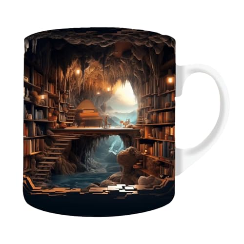3D-Bücherregal-Tasse | Kreativ Mehrzweck Keramik Bücher Regal | Eine kleine Bibliotheks Regal Herbst Tasse | 3D Weißes Kaffee Tassen Regal | Ästhetische Raumdekoration Geschenke für Buchliebhaber von Moslalo