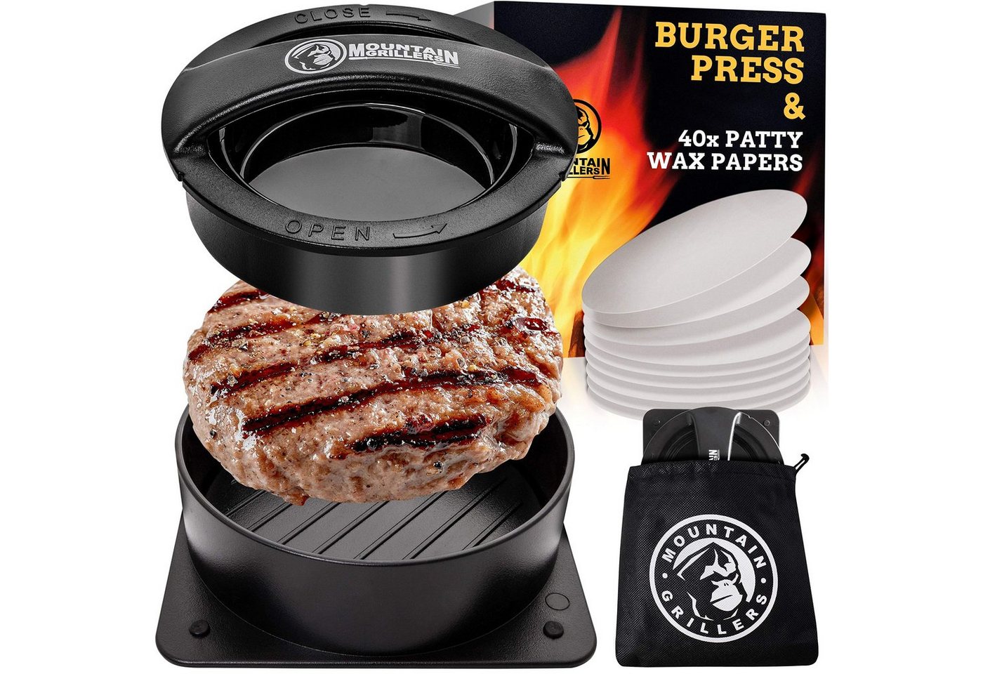 Mountain Grillers Backpapier Burgerpresse - Patty Maker mit Backpapier, Burgerpresse Hamburger Maker von Mountain Grillers