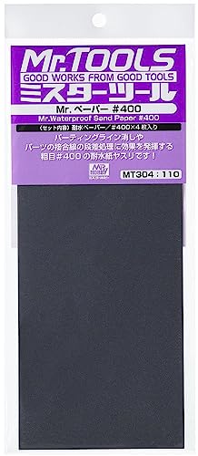 ＭＲ．ＨＯＢＢＹ＼ミスターホビー MT304 Mr. Waterproof Sand Paper #400, Mr. Tools, Schleifpapier, Schleifmittel für Modellbau, 400er Körnung, Schwarz, Papier, 4 Blatt von GSI Creos