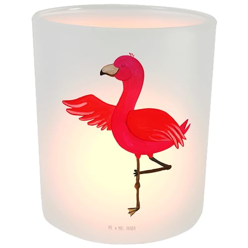 Mr. & Mrs. Panda Windlicht Flamingo Yoga - Geschenk, Ärger, Yoga-Übung, Windlicht Glas, Namaste, Teelichtglas, Achtsamkeit, Teelichthalter, von Mr. & Mrs. Panda