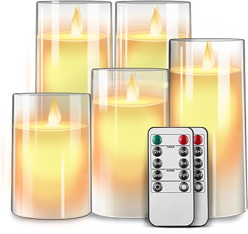 MroTech 5 LED Kerzen, Led Candle mit tropffreien Echtwachssäulen Mit realistischen tanzenden LED-Flammen Votivkerzen Elektrische Flackernde Kerzen mit Fernbedienung/Timer Teelichter für Deko,Weiß von MroTech