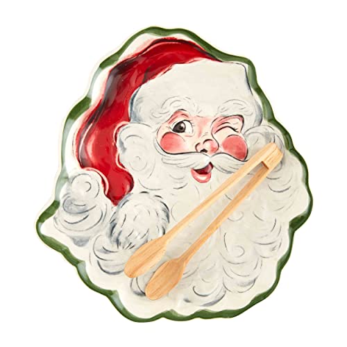Mud Pie Weihnachts-Plätzchenteller-Set, Weihnachtsmann-Form, 30,5 x 27,9 cm | Zange von Mud Pie