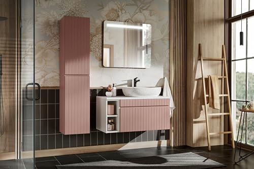 Muebles Slavic Badezimmerschrank zur Wandmontage mit Waschbecken + Schubladenablagen Pink 100 cm – Badezimmer Ferniture Unit von Muebles Slavic