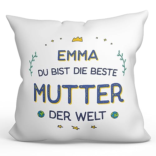 Mugffins Personalisierte Kissen mit Füllung mit Spruch für Mutter/Mama - Auf Deutsch - Beste der Welt - 40 x 40 cm - Individuell Anpassbar Geschenk von Mugffins
