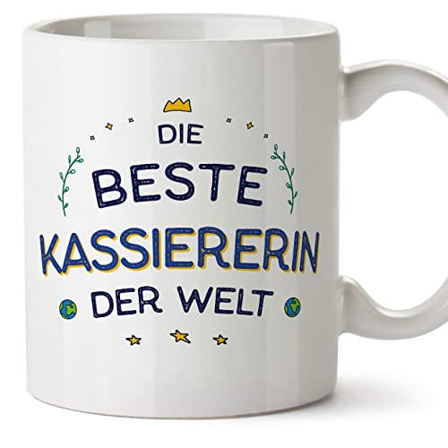 Mugffins Tassen/Becher mit Spruch für KASSIERERIN - Auf Deutsch - Beste der Welt - 11 oz / 330 ml - originelles und lustiges Geschenk Mitarbeiter von Mugffins
