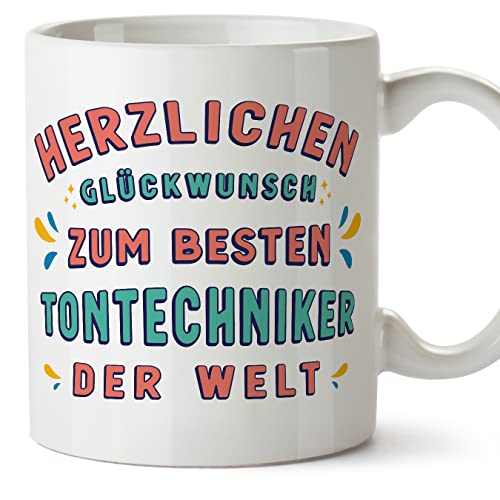 Mugffins Tassen/Becher mit Spruch für TONTECHNIKER - Auf Deutsch - Glückwunsch du bist der beste - 11 oz / 330 ml - originelles und lustiges Geschenk Mitarbeiter von Mugffins