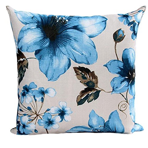 Kissenbezug Leinen Kissenbezüge Dekokissen Kissenhülle Set Pillowcase Baumwolle Blumen Muster Drucken Super weich Sofakissen Kissen Fall für Sofa Auto Schlafzimmer Zuhause Dekor 45 x 45 cm (Blau) von Muium(TM)