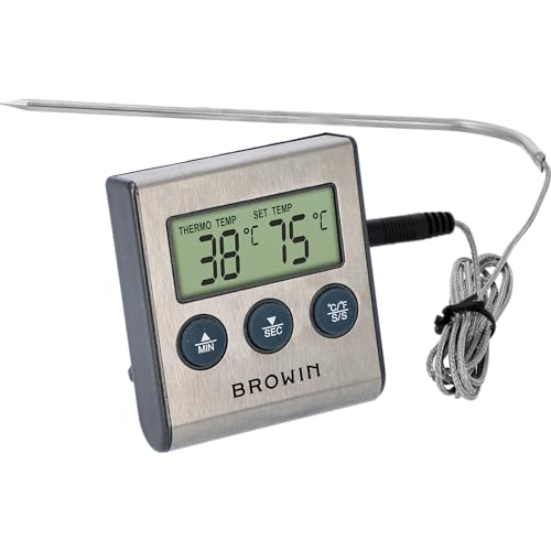 BROWIN® Digital Bratenthermometer 185609 | 0-250°C Fleischthermometer | Backthermometer | Temperaturmesser zum Kochen, Backen, Braten | Kernthermometer für Fleisch, Flüssigkeiten, Fett, Babymilch von Browin