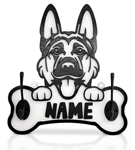 Munera Design - Schäferhund - Schlüsselbrett, Hakenleiste, Schlüsselhaken, Hundeleinen-Halter - Personalisiert Hundename - 23cm Breite von Munera Design