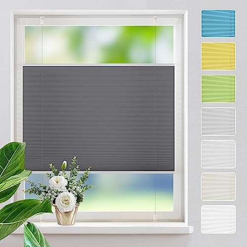 Plissee ohne Bohren Plissees Klemmfix,Anthrazit 70x120cm Easyfix Plisseeroll Rollo für Fenster Einfache Montage Sichtschutz und Sonnenschutz von MupFup