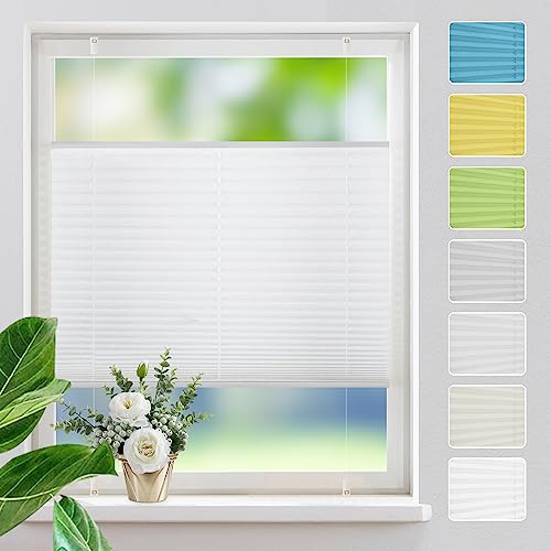 Plissee ohne Bohren Plissees Klemmfix,weiß 45x100cm Easyfix Plisseeroll Rollo für Fenster Einfache Montage Sichtschutz und Sonnenschutz von MupFup