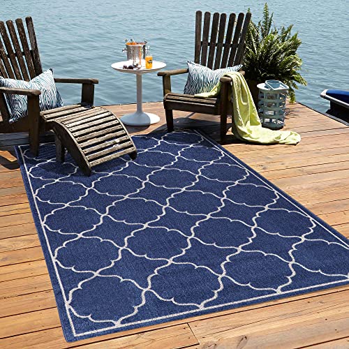 Muratap Outdoor Teppich Wetterfest - Berlin - Modern Teppich für Innen und Außen Garten Balkon Terrasse Küche Wohnzimmer Badezimmer - Große: 60x110 cm - Farbe: Blau von Muratap