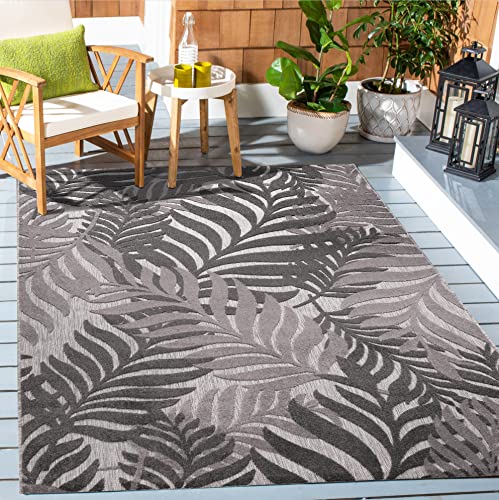 Muratap Outdoor Teppich Wetterfest - Floral - Boho Design Modern UV-beständig Teppich für Außen Garten Balkon Terrasse Badezimmer Dekoration - Große: 140x200 cm - Farbe: Grau von Muratap