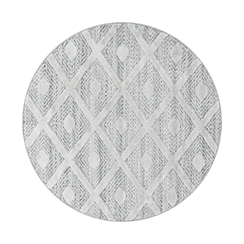 Muratap Pisa Modern Design Rund Teppich Grau 6 - Kurzflor Teppich mit Weich Langflor Boho Stil Farbecht Schalldämmend und Wasserabweisend - Große: Ø80 cm - Rund von Muratap