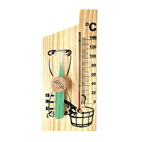 2 in 1 Sauna Thermometer Sanduhr Sanduhr Holzthermometer Temperaturmesser Wasserdicht 0-140℃ Sauna Thermometer Holz von Mxming