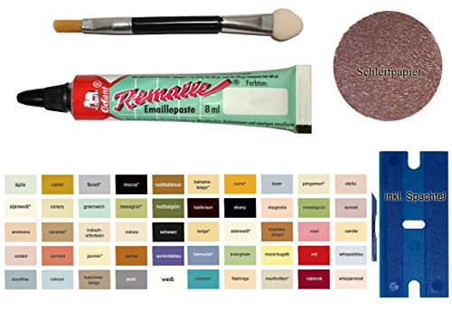 Azalee Emaille Paste/Lack zur Reparatur von Bad, Fliesen, Keramik, Autolack, Holz, Laminat uvm. im praktischen Set mit 8 ml Elefant Emaille, Kunststoffspachtel & Pinsel von MY-B-Style von My-B-Style