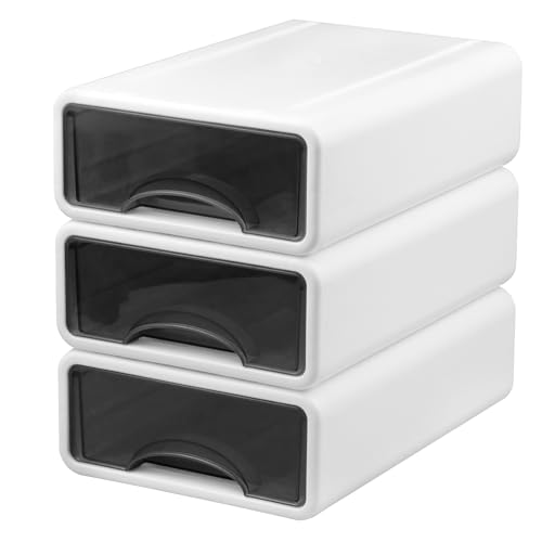 MytaYt 3 Stück Schubladenbox Kunststoff Aufbewahrungsboxen Schreibtisch Organizer Schubladenbox Schreibtisch Büro Prganizer für Büro Schminktisch Schreibtisch Badezimmer(Weiß) von MytaYt