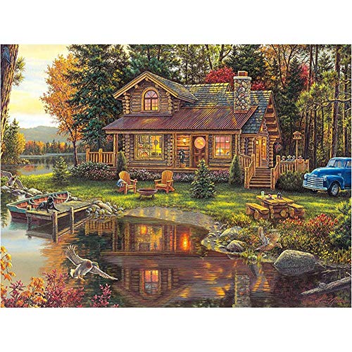 5D DIY Diamond Painting Kits Haus Am See Runde Voll Bohren Kristall Strass Diamant Malerei Kinder Erwachsene Kreuzstich Stickerei Anzahl Bilder Für Home Wall Dekoration Handwerk 25x30cm/10X12in A455 von N / A