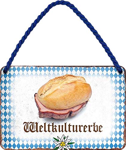 WOGEKA ART Retro Blechschild - Weltkulturerbe Leberkassemmal Bayern - witziger Spruch Geschenk-Idee Geburtstag Weihnachten Deko 18x12 cm Vintage-Design Hänge-Schild Metall HS91 von WOGEKA ART