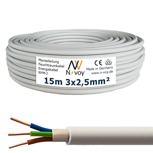 NYM-J 3x2,5 mm² 15m Mantelleitung Installationskabel Stromkabel nach DIN VDE 0250 M140 von N-voy