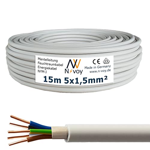 NYM-J 5x1,5 mm² 15m Mantelleitung Installationskabel Stromkabel nach DIN VDE 0250 M146 von N-voy