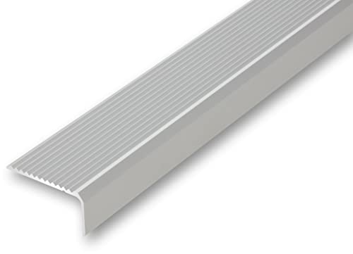 (14,56EUR/m) 44 x 23 x 900 mm Treppenwinkel silberfarben ungebohrt Treppenkantenprofil Treppenkante grob gerieft, stabil und rutschhemmend von NALine