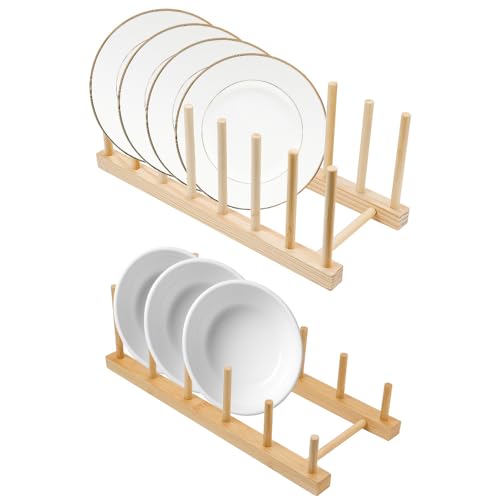 NAROSEBE 2 Stück Tellerständer Tellerhalter Holz Bambus Topfdeckelhalter Teller Abtropfgestell Holz Geschirrabtropfgestell Dish Drying Rack Holz für Küchenschrank, Geschirr, Bücher, Weinglas von NAROSEBE