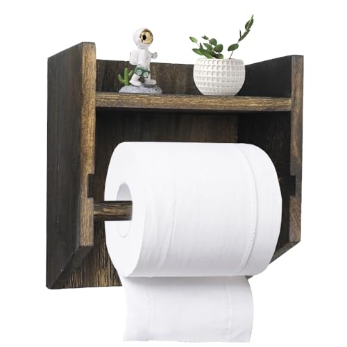 NAROSEBE Toilettenpapierhalter Holz ohne Bohren 19.5 * 18 * 10.5cm Klopapierrollenhalter mit Ablage Klopapierhalter Klorollenhalter Holz WC Papierrollenhalter Rollenhalter Holz für Badezimmer von NAROSEBE