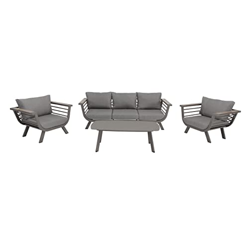 NATERIAL - Gartenmöbel Set NECKAR - Gartenlounge mit Kissen - 5 Personen - 1 Outdoor-Sofa - 2 Gartensessel - 1 Outdoor-Couchtisch 120x60x42 cm - Aluminium - Grau - Garten Sitzgruppe von NATERIAL