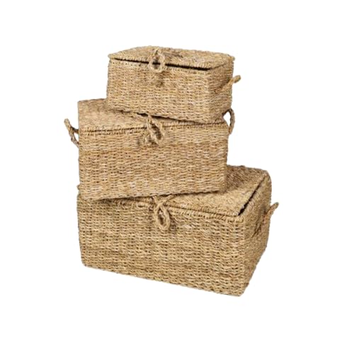 NATURAL LIVING SET AUS 3 KÖRBEN AUS SEEGRAS RECHTECKIG H25/H30/H35CM von NATURAL LIVING