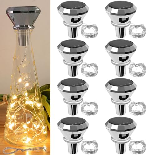 NAVESO 8 Stück Flaschenlichter, LED Flaschenlicht, 2M 20 LED Flaschenlichterkette korken, Fee Lichterkette Flaschenkorken, Solar Lichterkette für Außen and Innen Deko für Party, Hochzeit (Warmweiß) von NAVESO