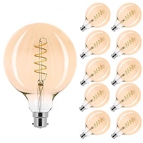 NCC-Licht 10 x LED Spiral Filament Leuchtmittel Globe G125 2,5W B22 Gold extra warmweiß 2000K von NCC-Licht