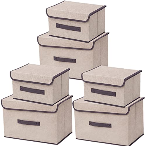 6 Pack Stoff Faltbare Aufbewahrungsboxen mit Deckel(3 Pack 36 cm/3 Pack 26 cm)Stoffaufbewahrungsbehälter mit Deckel,Kleiderschrank Organizer für Kleideraufbewahrung,Raumorganisation,Spielzeug-Beige von NCRGB