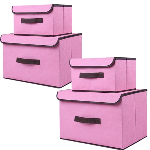 NCRGB 4 Stück Stoff Faltbare Aufbewahrungsboxen mit Deckel(36cm/2 Pack+26cm/2 Pack) Stoffaufbewahrungsbehälter mit Deckel,Kleiderschrank Organizer für Kleideraufbewahrung,Raumorganisation-Rosa von NCRGB