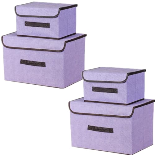 NCRGB 4 Stück Stoff Faltbare Aufbewahrungsboxen mit Deckel(36cm/2 Pack+26cm/2 Pack) Stoffaufbewahrungsbehälter mit Deckel,Kleiderschrank Organizer für Kleideraufbewahrung,Raumorganisation-Violett von NCRGB