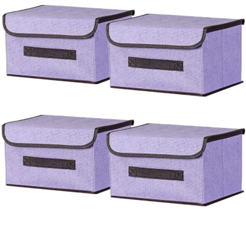 NCRGB 4 Stück Stoff Faltbare Aufbewahrungsboxen mit Deckel 26×19×16cm,Stoffaufbewahrungsbehälter mit Deckel,Kleiderschrank Organizer für Kleideraufbewahrung,Raumorganisation-Violett von NCRGB