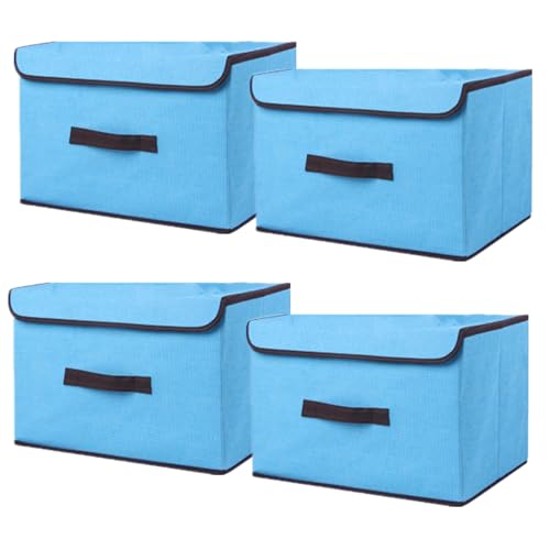 NCRGB 4 Stück Stoff Faltbare Aufbewahrungsboxen mit Deckel 36×23×24cm,Stoffaufbewahrungsbehälter mit Deckel,Kleiderschrank Organizer für Kleideraufbewahrung,Raumorganisation-Blau von NCRGB