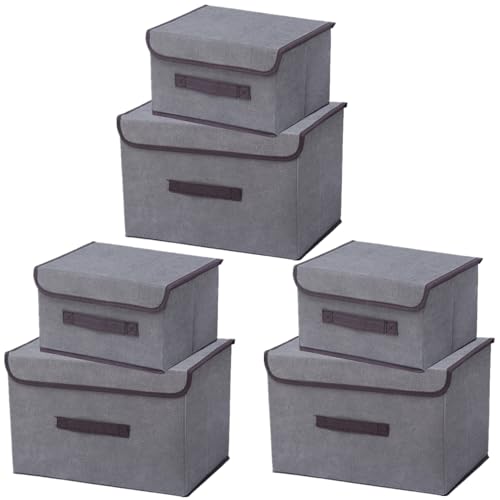 NCRGB 6 Stück Stoff Faltbare Aufbewahrungsboxen mit Deckel(36cm/3 Pack+26cm/3 Pack) Stoffaufbewahrungsbehälter mit Deckel,Kleiderschrank Organizer für Kleideraufbewahrung,Raumorganisation-Grau von NCRGB