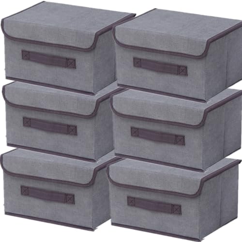 NCRGB 6 Stück Stoff Faltbare Aufbewahrungsboxen mit Deckel 26×19×16cm,Stoffaufbewahrungsbehälter mit Deckel,Kleiderschrank Organizer für Kleideraufbewahrung,Raumorganisation-Grau von NCRGB