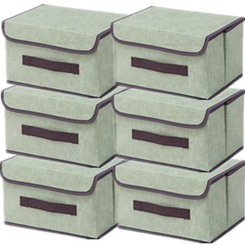 NCRGB 6 Stück Stoff Faltbare Aufbewahrungsboxen mit Deckel 26×19×16cm,Stoffaufbewahrungsbehälter mit Deckel,Kleiderschrank Organizer für Kleideraufbewahrung,Raumorganisation-Hellgrün von NCRGB