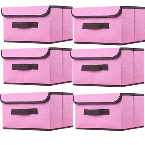 NCRGB 6 Stück Stoff Faltbare Aufbewahrungsboxen mit Deckel 26×19×16cm,Stoffaufbewahrungsbehälter mit Deckel,Kleiderschrank Organizer für Kleideraufbewahrung,Raumorganisation-Rosa von NCRGB