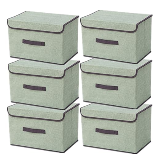 NCRGB 6 Stück Stoff Faltbare Aufbewahrungsboxen mit Deckel 36×23×24cm,Stoffaufbewahrungsbehälter mit Deckel,Kleiderschrank Organizer für Kleideraufbewahrung,Raumorganisation-Hellgrün von NCRGB